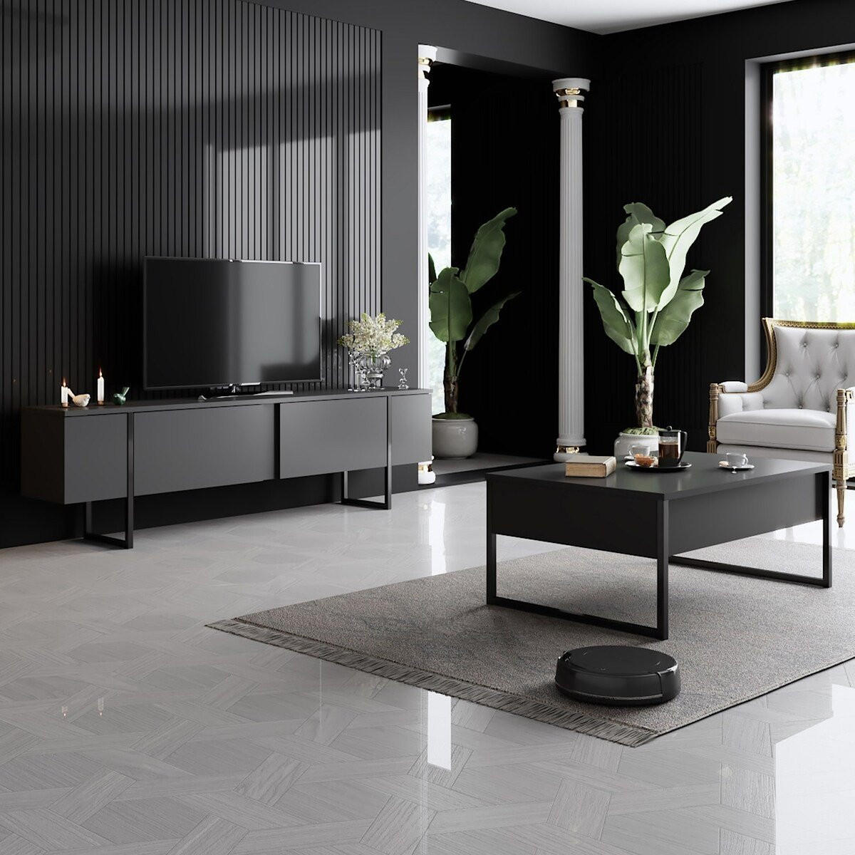 TV-MÖBEL mit 2 Klapptüren Luxe 180/30/50 cm - Anthrazit, Holzwerkstoff (180/50/30cm) - Calicosy