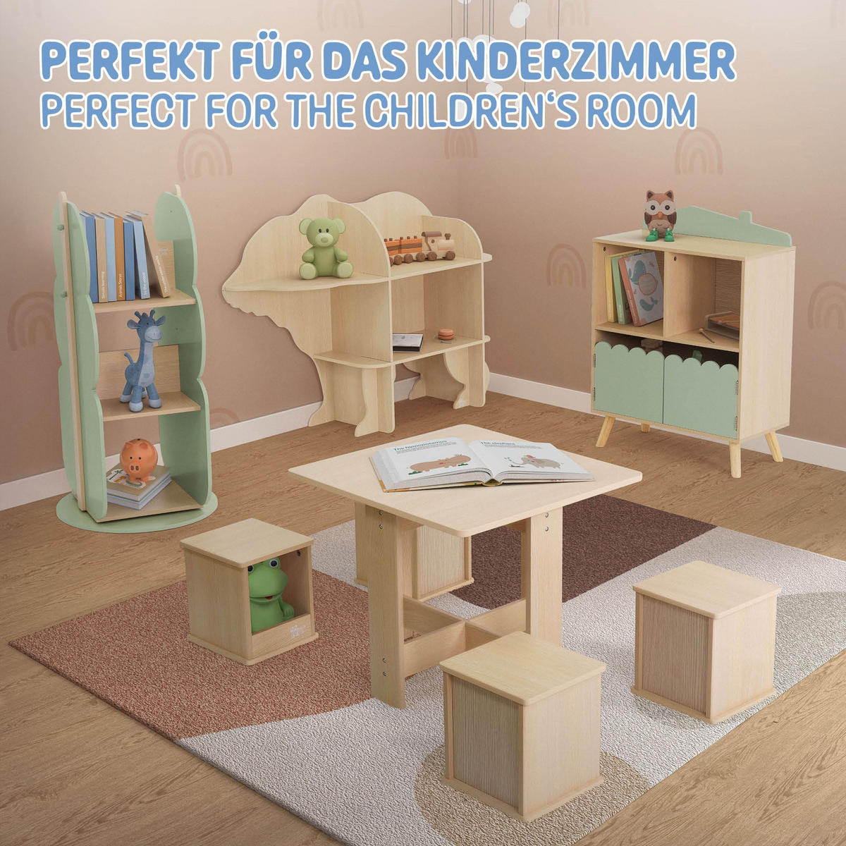 KINDERREGAL Haus-Design, Grün/Natur - Naturfarben, Holz (60/82/30cm) - Joyz