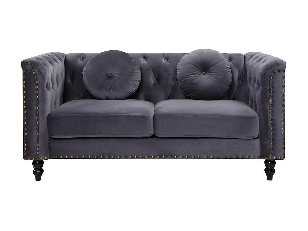 SOFA 2-Sitzer - Samt - Anthrazit - TURNER - Anthrazit, Textil (163/79/77cm) - Vente-Unique