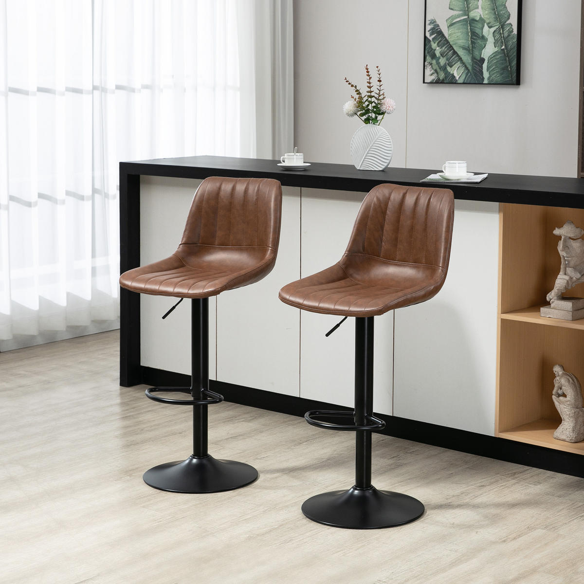 BARHOCKER DE-35975 2er Set mit Kunstlederbezug Braun - Braun, Metall (49.5/111/43cm) - ComfortXL
