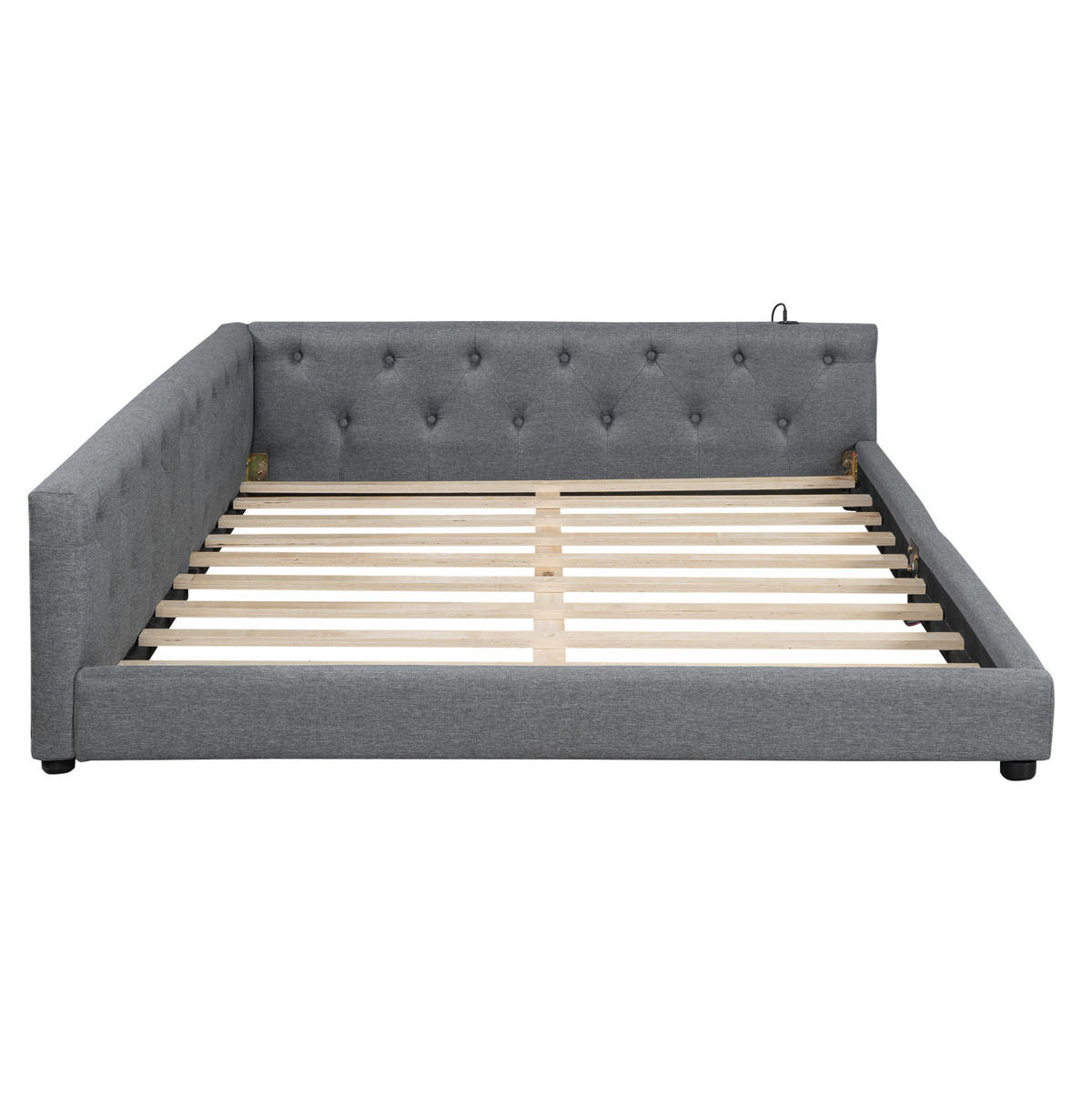 POLSTERBETT 140/200 cm Grau aus Leinen mit LED-Beleuchtung und USB-Anschlüssen - Grau, Textil (140/200cm) - Flora Grace