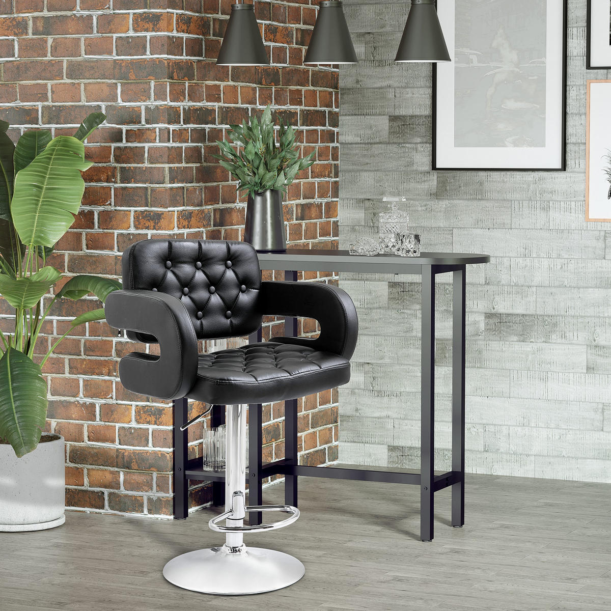 BARHOCKER 2er-Set DE-14777 höhenverstellbar mit Armlehnen Schwarz - Schwarz, Metall (50/114/61cm) - ComfortXL