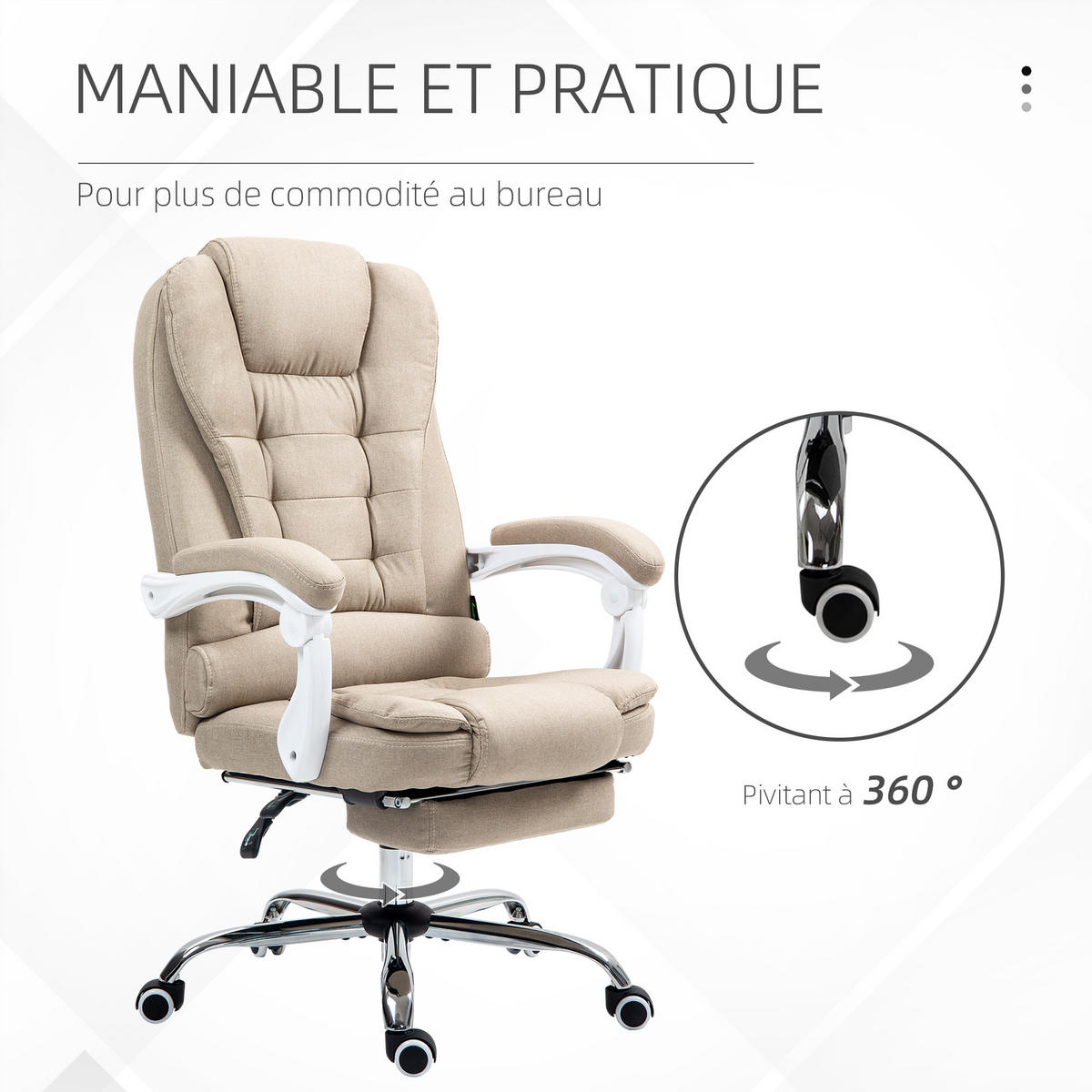 CHEFSESSEL DE-11716 mit Fußstütze & neigbarer Rückenlehne Beige - Beige, Textil (70/118/66cm) - ComfortXL