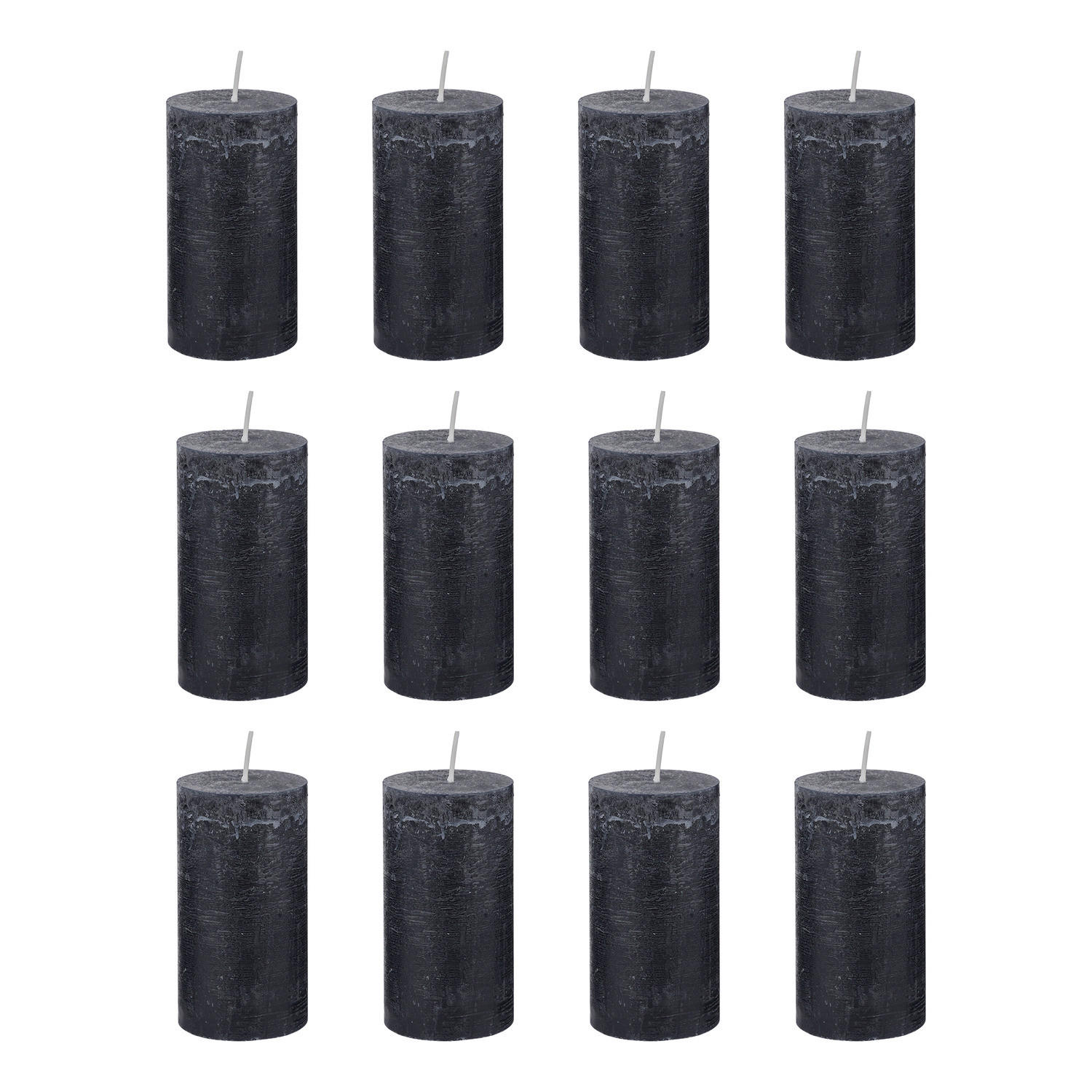 STUMPENKERZE (12er-Set) Rustic Ø6,8 x 13 cm - Schwarz, Paraffin (7/13/7cm) - BUTLERS