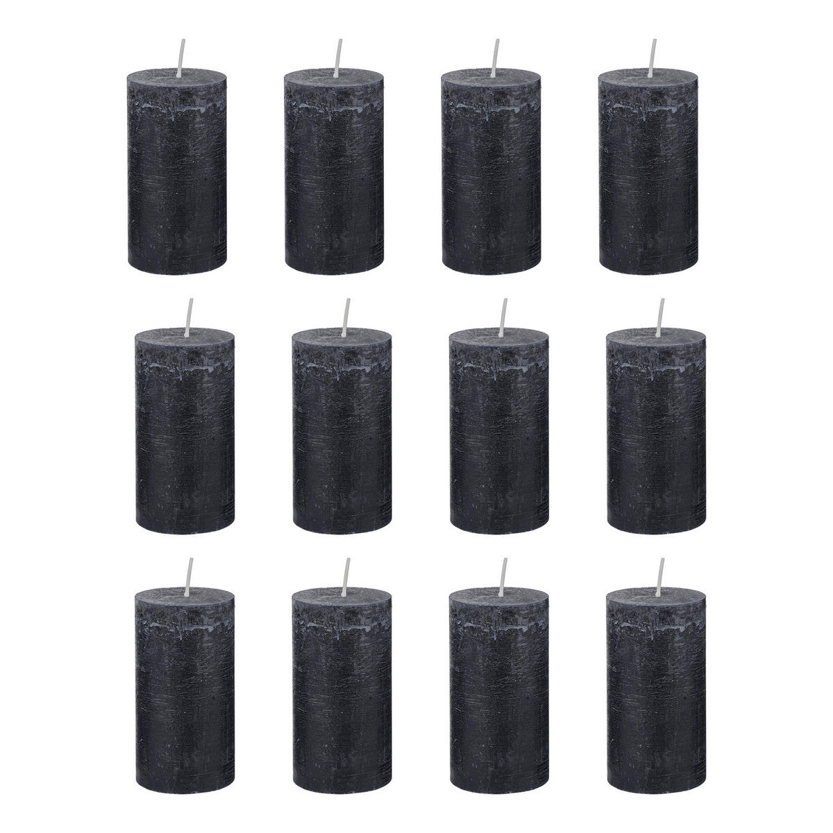 STUMPENKERZE (12er-Set) Rustic Ø6,8 x 13 cm - Schwarz, Paraffin (7/13/7cm) - BUTLERS