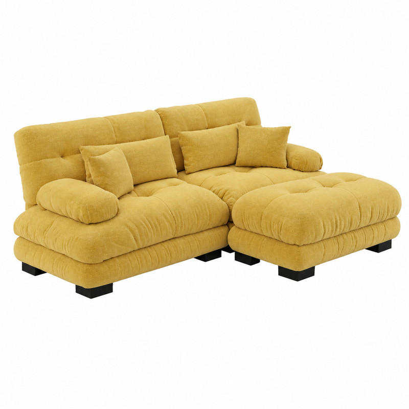 SOFA modular Chenille Yellow mit Ottomane - Gelb, Holzwerkstoff (145/220cm) - Meubliv