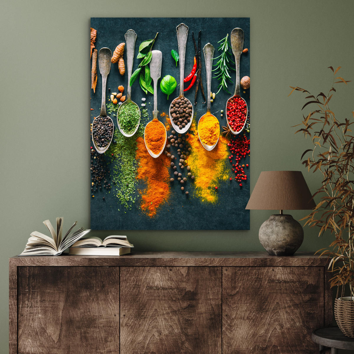 METALLBILD Kräuter - Gewürze - Löffel 60x80 cm - Currygelb, Metall (60/80cm) - MuchoWow