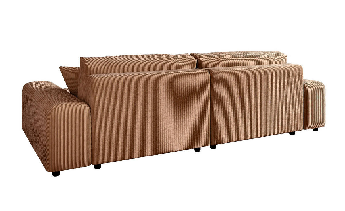 ECKSOFA mit Schlaffunktion, Bettkasten, Wellenunterfederung, seitenverkehrt montierbar B255/T165/H84 cm, Liegefl. 148x196 cm, Cord Hell-Braun / 21002 - Hellbraun/Schwarz, Kunststoff/Textil (255/165cm) - luma-home
