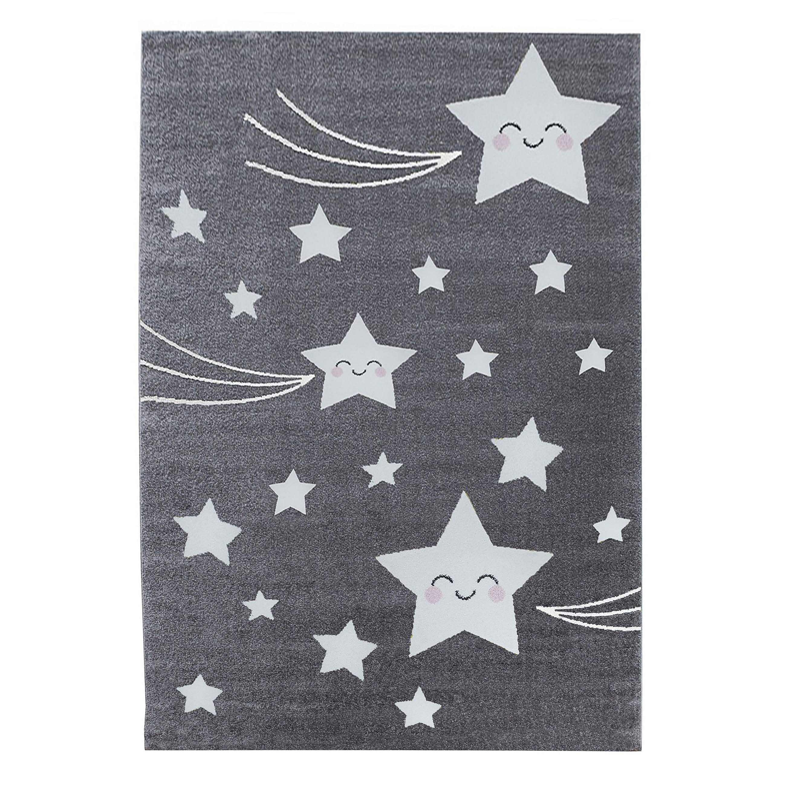 TEPPICH Kinder Sterne Polypropylen saugroboter Kurzflor Kinderzimmer Grau Läufer 80x150 - Grau, Textil (80/150cm) - KADIMA DESIGN