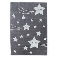 TEPPICH Kinder Sterne Polypropylen saugroboter Kurzflor Kinderzimmer Grau Läufer 80x150 - Grau, Textil (80/150cm) - KADIMA DESIGN