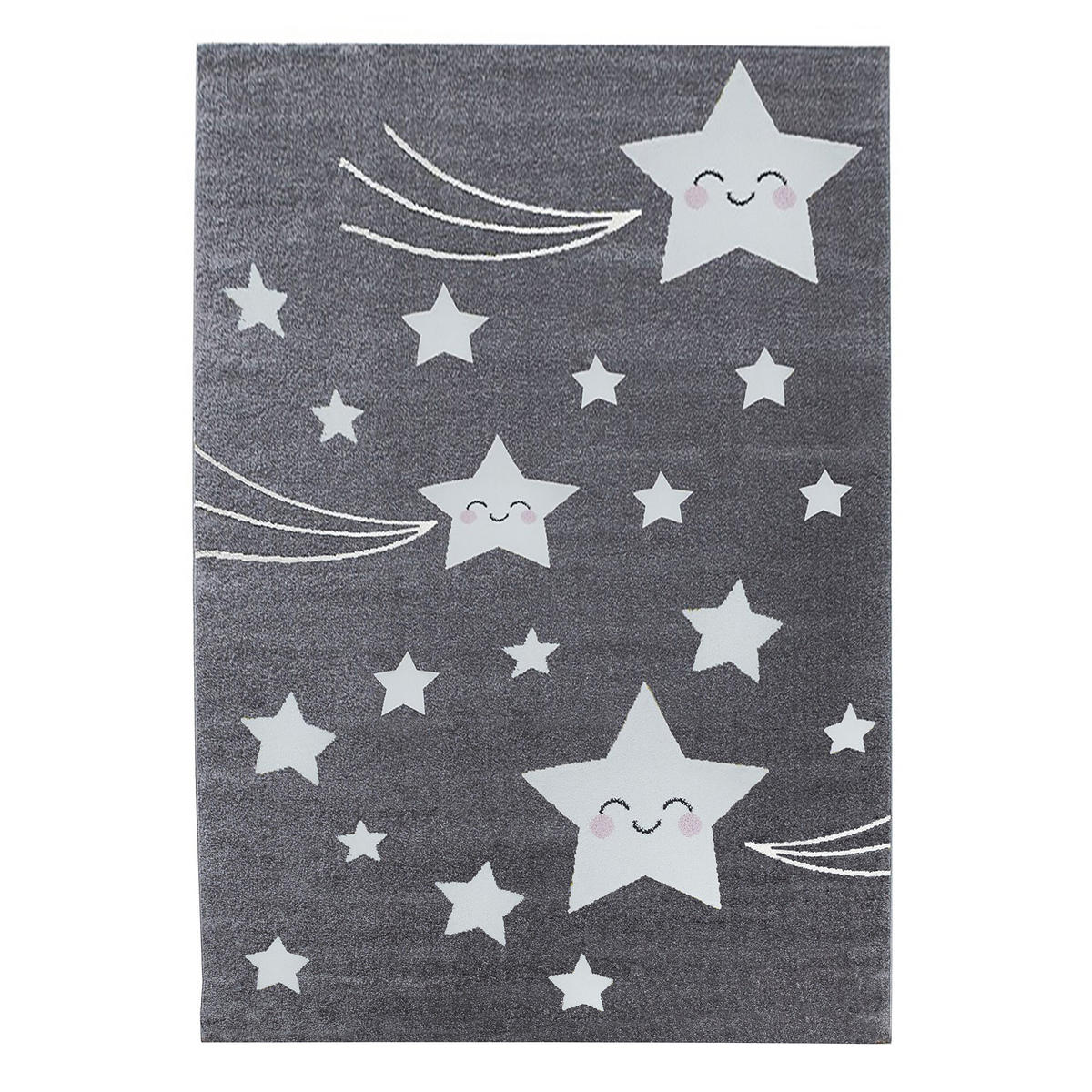 TEPPICH Kinder Sterne Polypropylen saugroboter Kurzflor Kinderzimmer Grau Läufer 80x150 - Grau, Textil (80/150cm) - KADIMA DESIGN