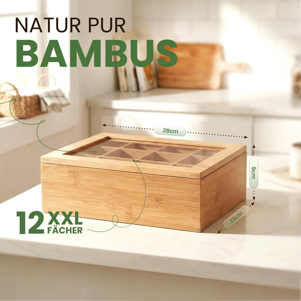 TEEBOX eckig 28/23/9 cm Holz Natura - Eukalyptusholzfarben, Holz (28/9/23cm) - CLP