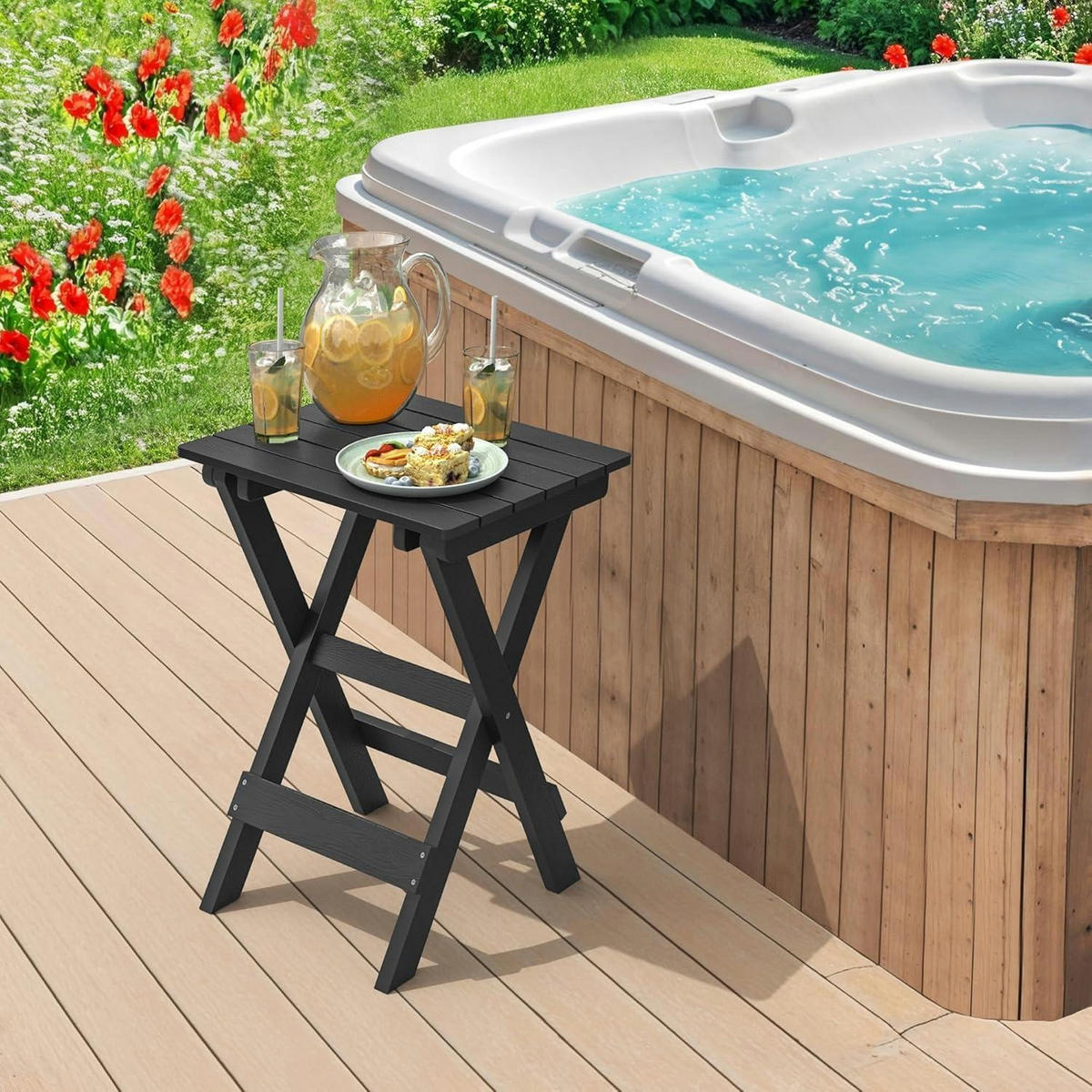 BEISTELLTISCH Outdoor Klappbar Schwarz 51 x 41 x 69 cm - Schwarz, Kunststoff (51/41/69cm)