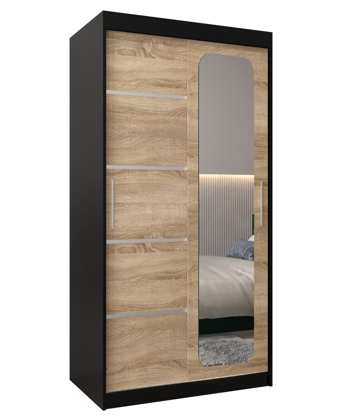 SCHWEBETÜRENSCHRANK 200/100/62 2-türig - Silberfarben/Schwarz, Holz/Kunststoff (100/200/62cm) - Abiks Möbel