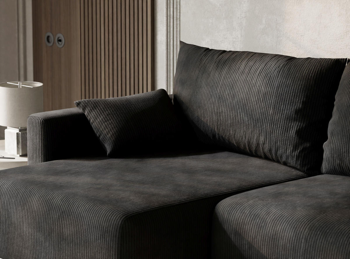 ECKSOFA MIT SCHLAFFUNKTION Leon Anthrazit Samtstoff - Anthrazit/Schwarz, Holz/Holzwerkstoff (148/239cm) - Maison de Reve