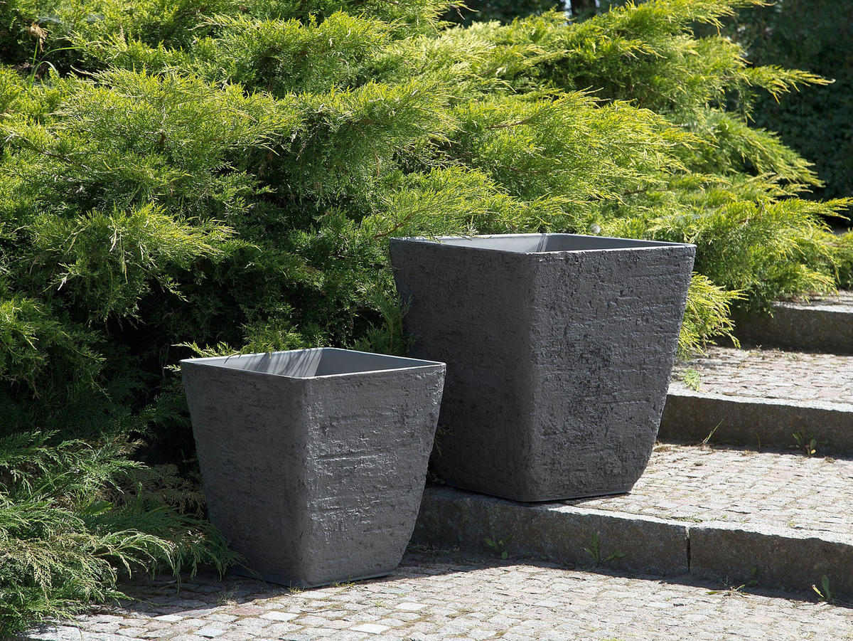 BLUMENTOPF dunkelgrau quadratisch 39/39/43 cm Delos - Dunkelgrau, Stein (43cm) - Beliani