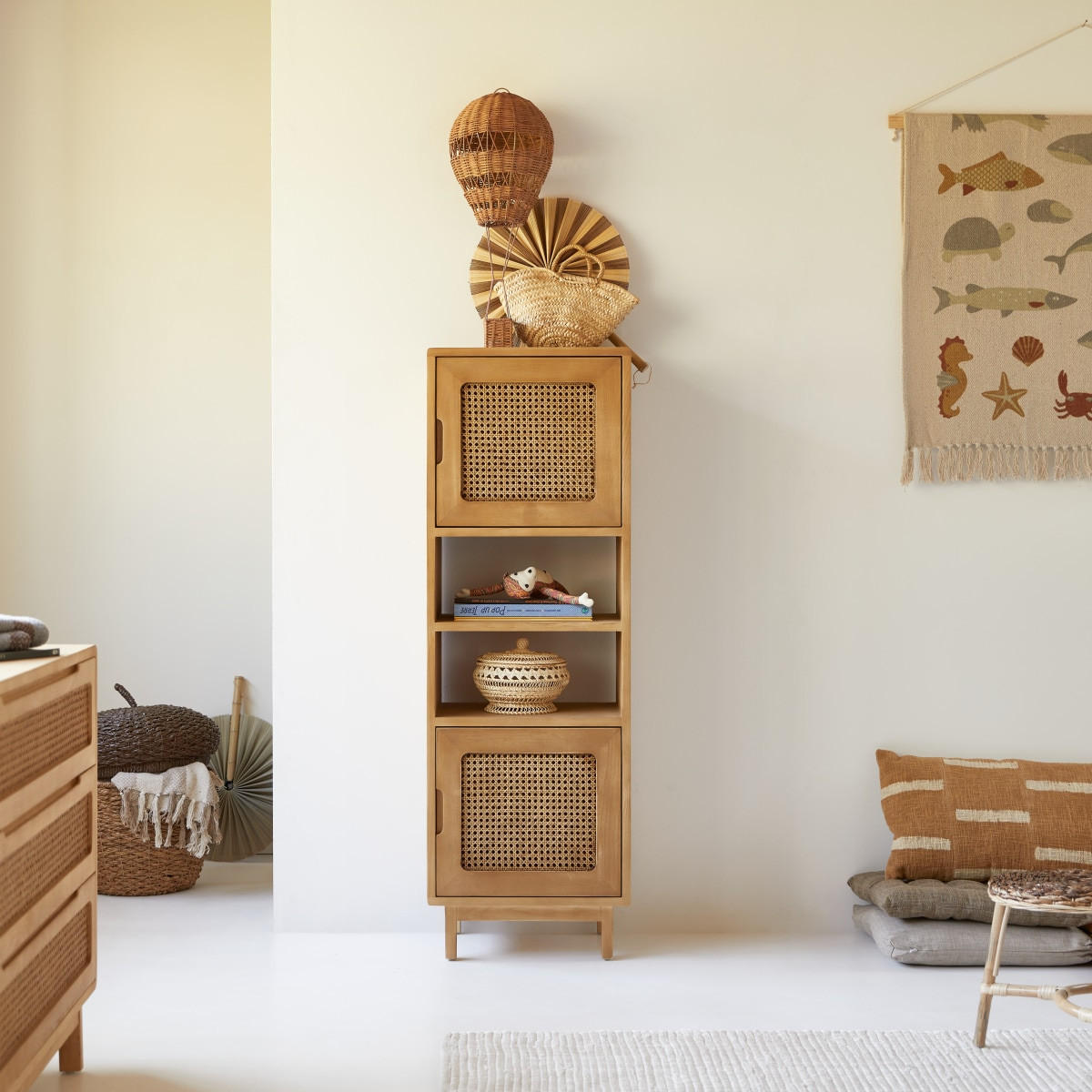 KINDER-SCHRANK Luis Natur aus Ulme - Naturfarben, Holz (45/135/35cm) - Tikamoon