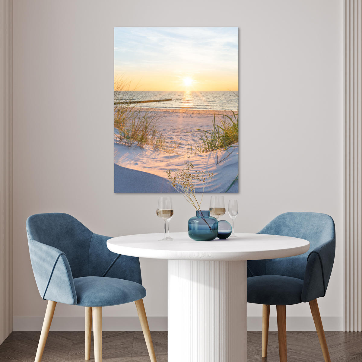 POSTER Strand - Sonne - Düne - Gras - Sand - Horizont 60x80 cm - Hellblau, Papier (60/80/0.1cm) - MuchoWow