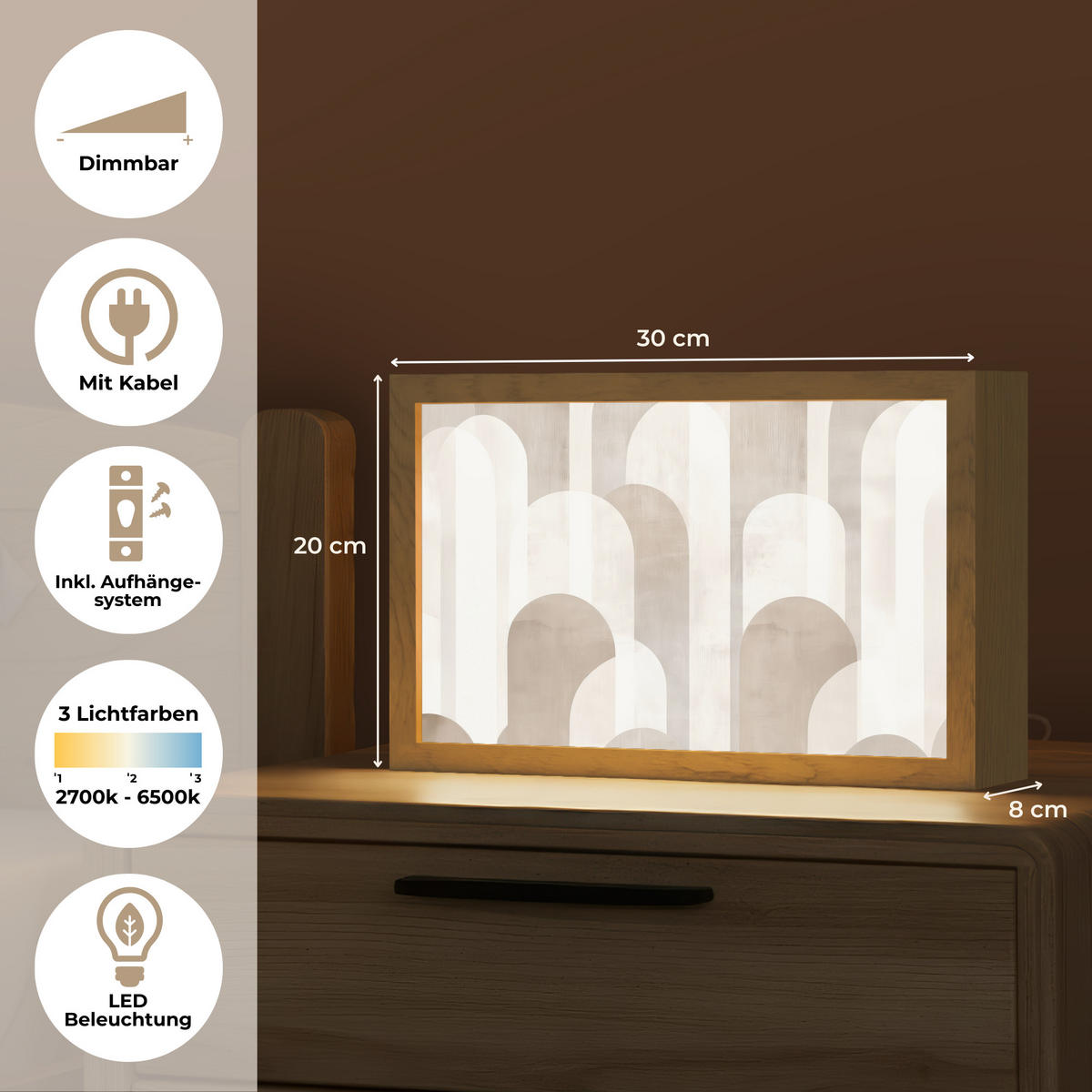STOLNÍ LAMPA Abstraktní oblouky - Moderní - Béžová 30x20 cm - barva koloniálního buku, kompozitní dřevo (8/30/20cm) - OnlyWow