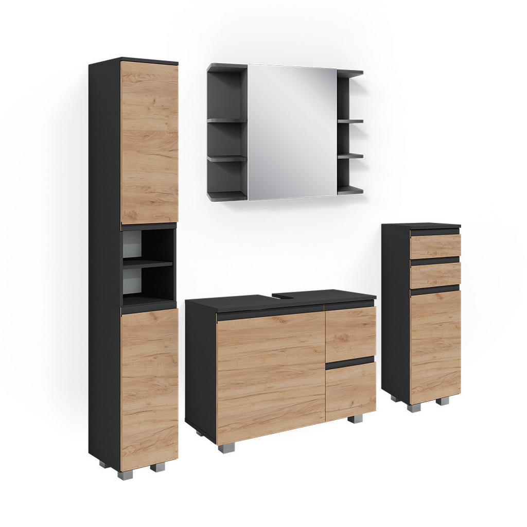 SET MOBILIER BAIE J-Shape, antracit/Stejar auriu, 4 piese