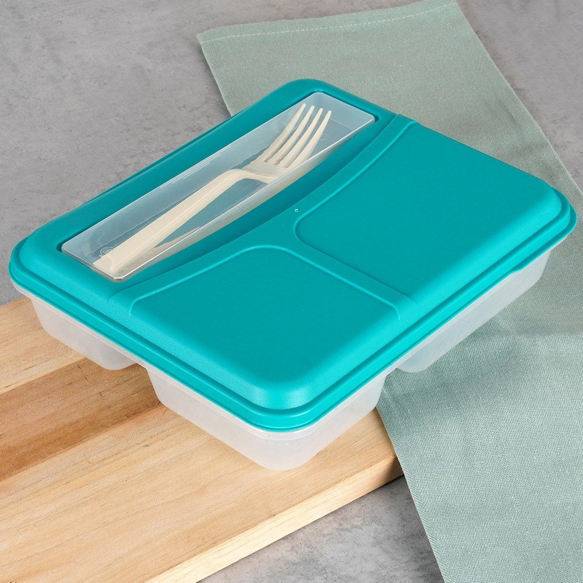 LUNCHBOX mit Besteck 1,3 l - Blau, Kunststoff (23/5.5/19.5cm) - Excellent Houseware