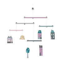 BABYMOBILES Holz, Stadt-Design, Rosa - Pink, Holz (17/24/10cm) - Sebra
