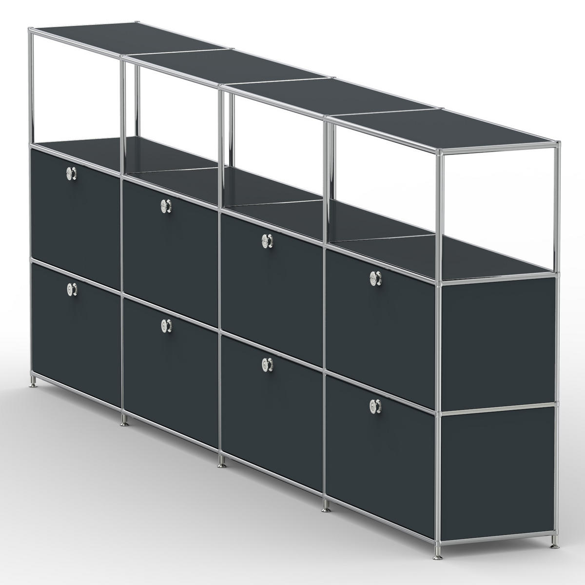 HOCHSCHRANK, 4 offene Fächer, 8 Klappen, Breite 302 cm, Anthrazit - Chromfarben/Silberfarben, Metall (40/118/302.2cm) - Versee