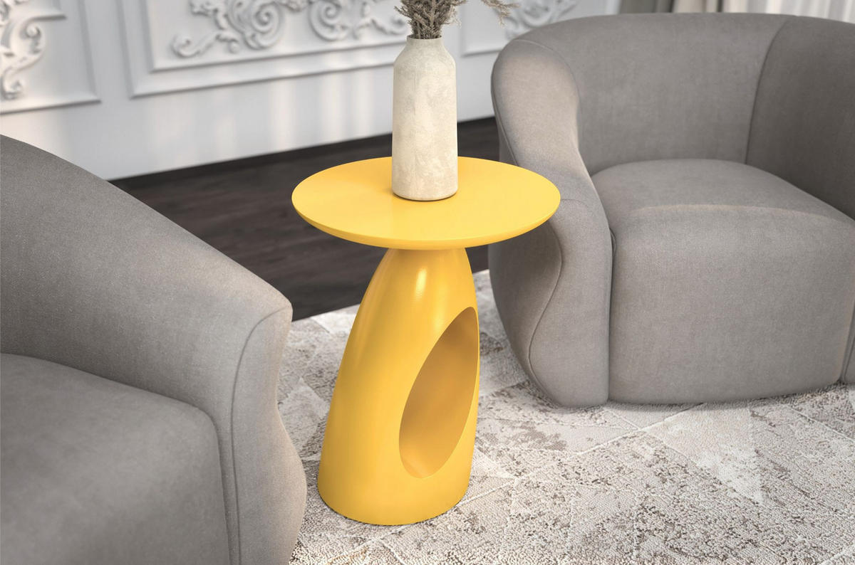 BEISTELLTISCH Island, Ovaler Tischplatte, Buche - lackiert, Gelb - Gelb, Holz (32/32/40cm) - Kayani
