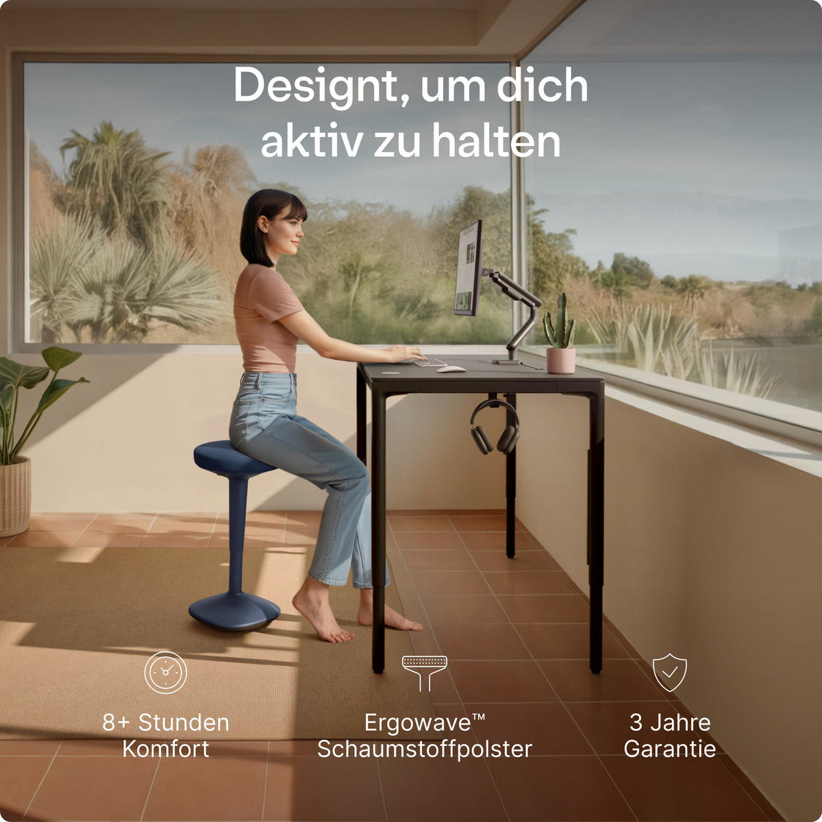 ERGONOMISCHER Balancehocker, Blau - Blau, Kunststoff (37/58/37cm) - Desktronic