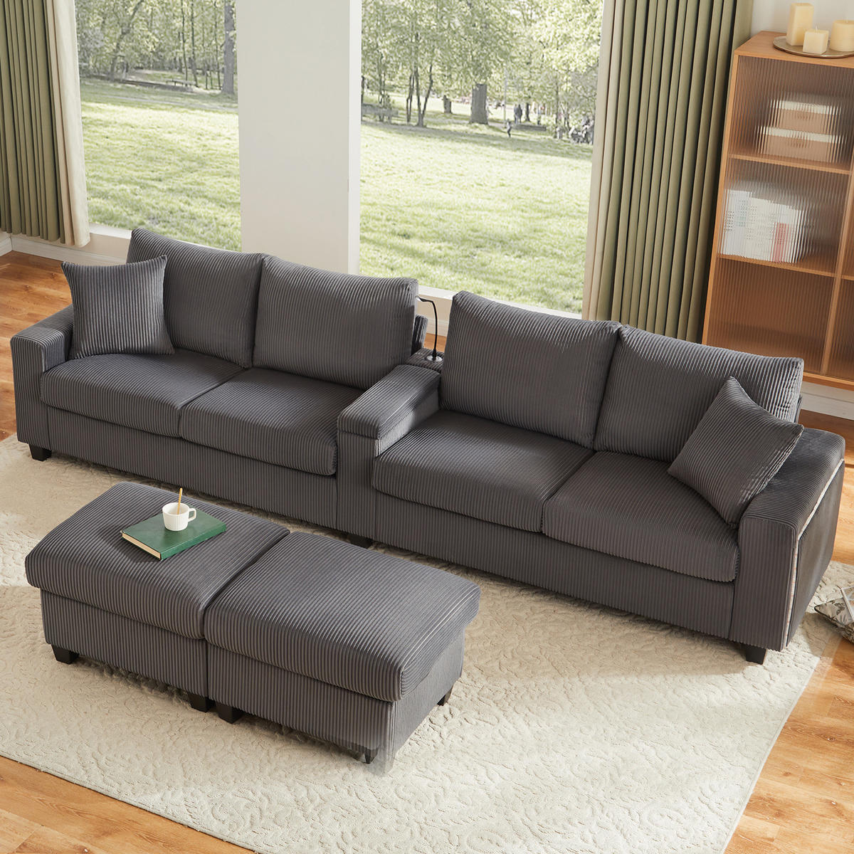 WOHNLANDSCHAFT DE-33399 U-Form mit LED und 2 Hockern Grau - Grau, Metall (334/81/128.5cm) - ComfortXL