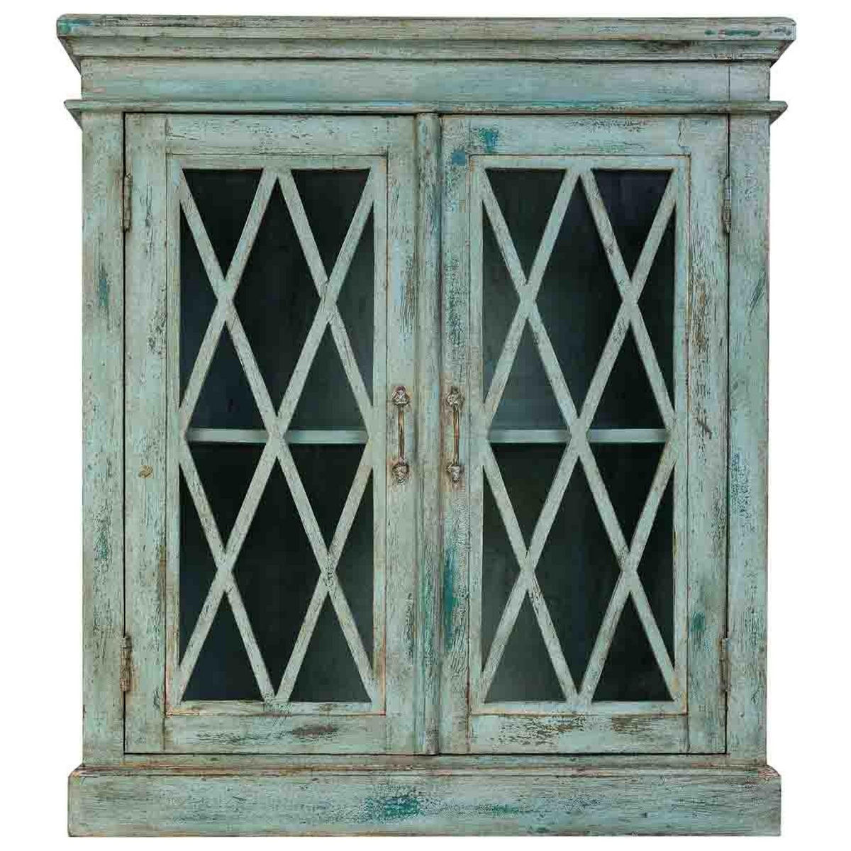 SIDEBOARD aus Holz und Glas mit 2 Türen 90x40x100 cm - Blau, Holz (90/100/40cm) - Wanderlust
