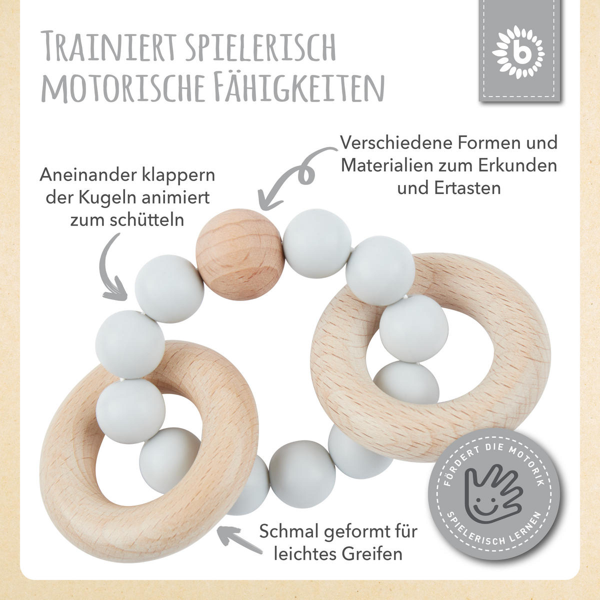 BEISSRING mit Silikon Perlen - ab Geburt - Grau, Kunststoff (9/6.8cm) - Bieco Spielwaren