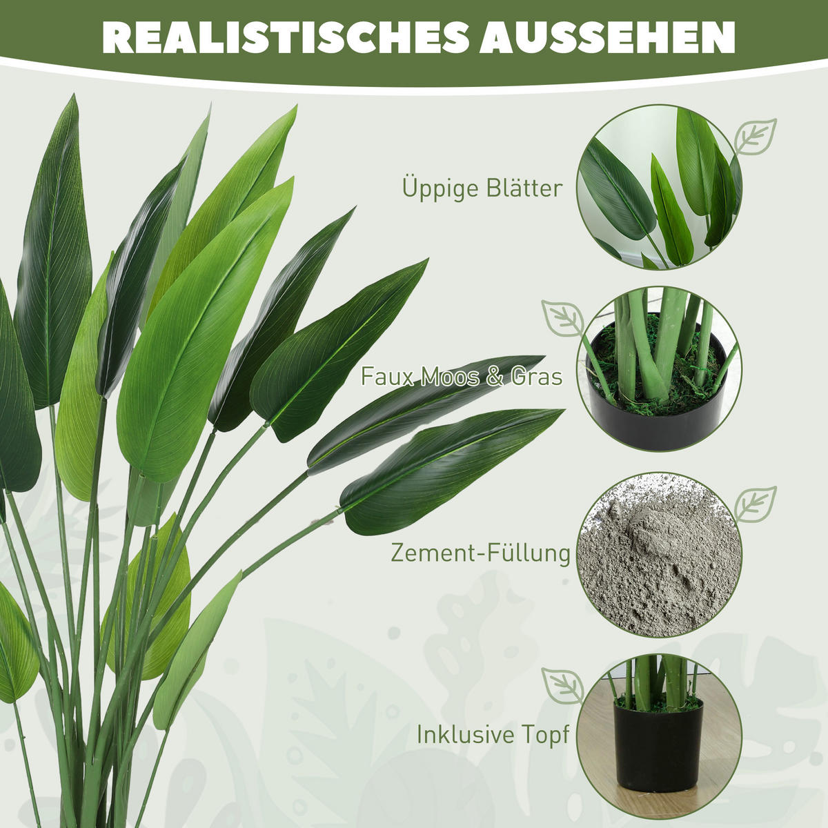 KÜNSTLICHE Paradiesvogel groß 110 cm Kunstpflanze - Grün, Kunststoff (110cm) - HOMCOM