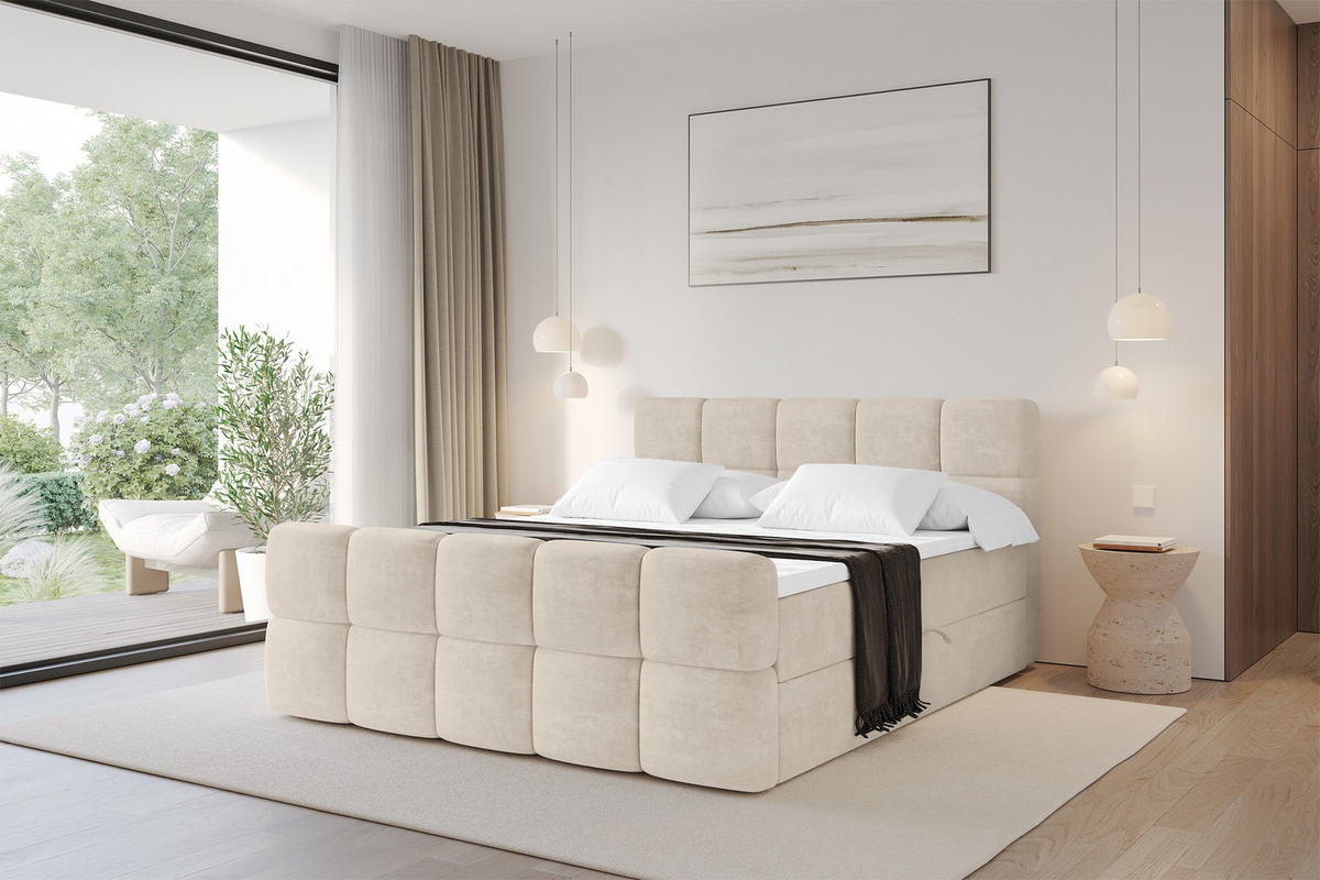 BOXBETT mit Matratze H3 - FAMA-Z - 120x200 cm Beige Monolith - Sahara, Holzwerkstoff (120/200cm) - ALTDECOR