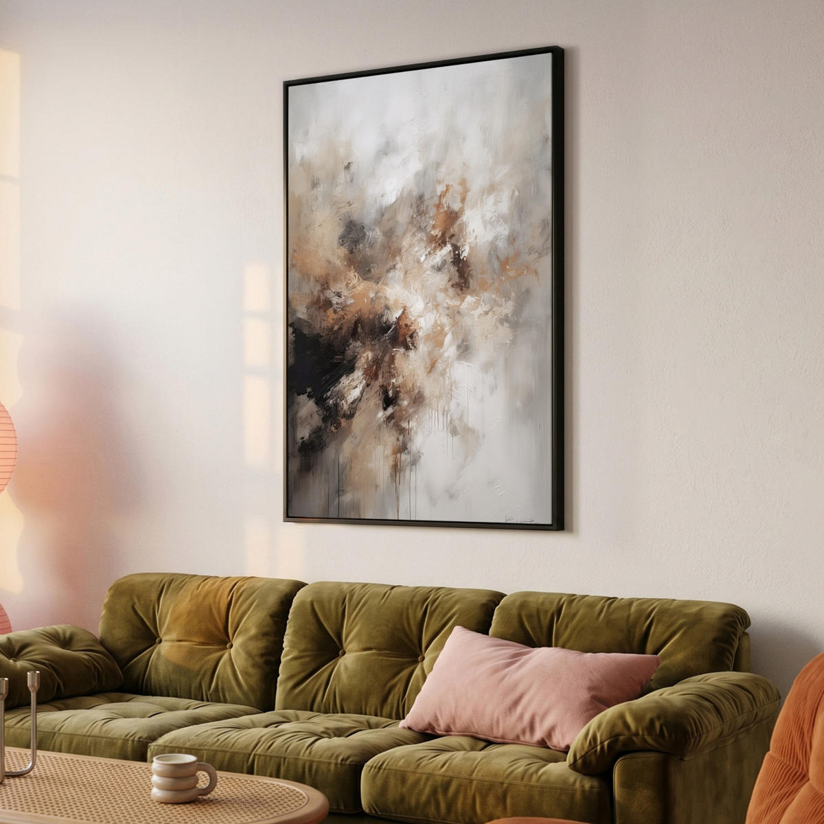 LEINWAND Bilder mit Rahmen - Farbe - Abstrakt - Beige - Kunst - 100x150 - Greige, Textil (100/150cm) - MuchoWow