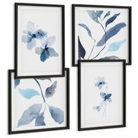 BILDER SET 4er Set - 50x50 cm & 40x60 cm Schwarzer Rahmen - Minimalistische blaue Blumen - Schwarz, Kunststoff (50/50cm) - TULUP
