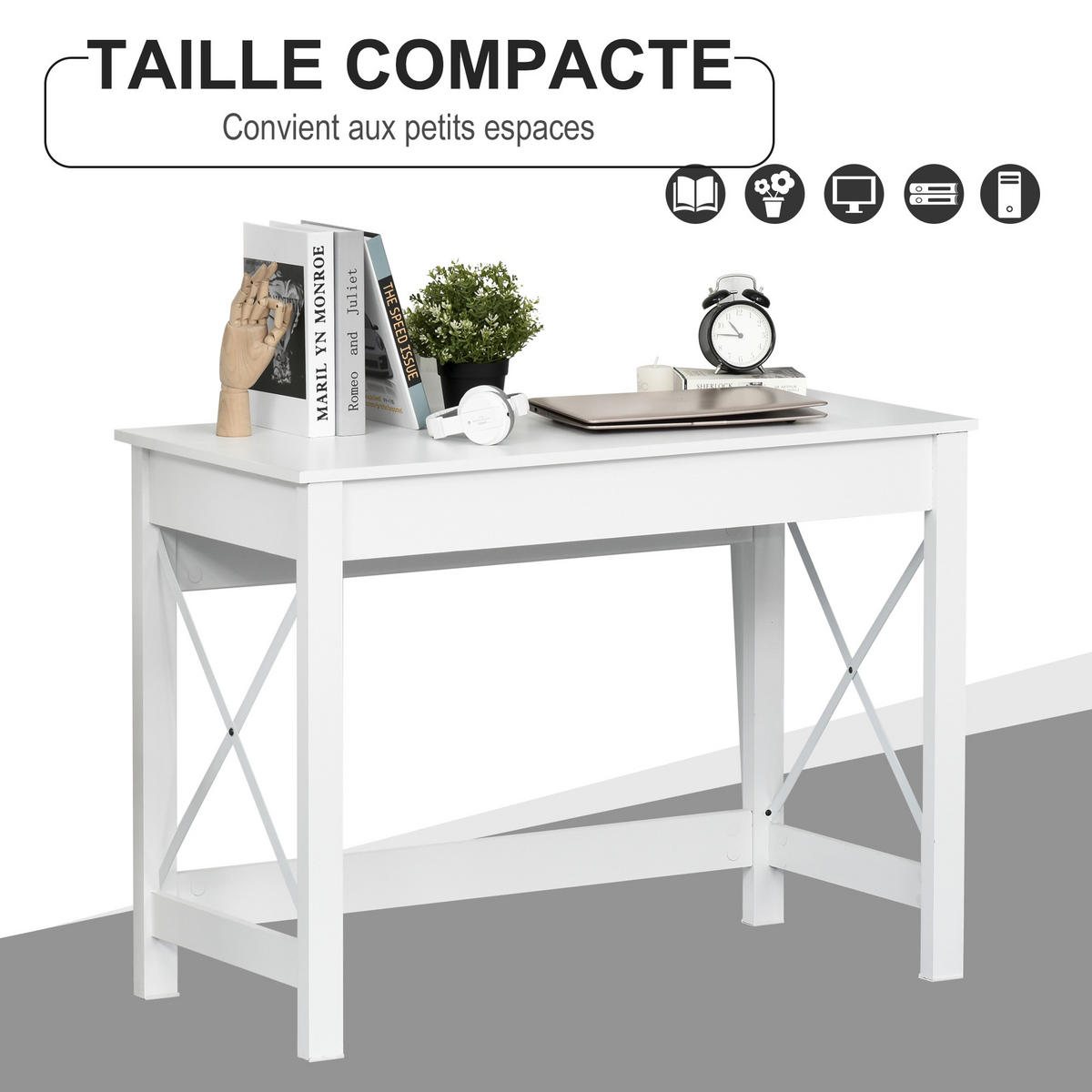 COMPUTERTISCH Weiß mit X-förmigen Metallstreben 105/50/76 cm - Weiß, Holzwerkstoff (50/105/76cm) - PANGIVO