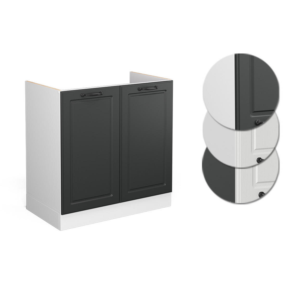 SPÜLENUNTERSCHRANK R-Line Anthrazit Landhaus 80 cm ohne AP - Dunkelgrau/Anthrazit, Holzwerkstoff (80/81.6/46cm) - Vicco