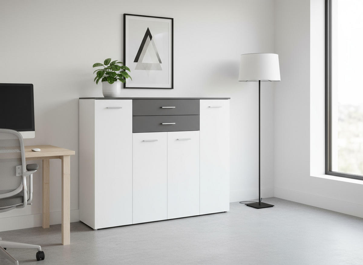 HIGHBOARD Kommode Prato - Anthrazit/Silberfarben, Holzwerkstoff/Kunststoff (156/123/39cm) - arthur berndt