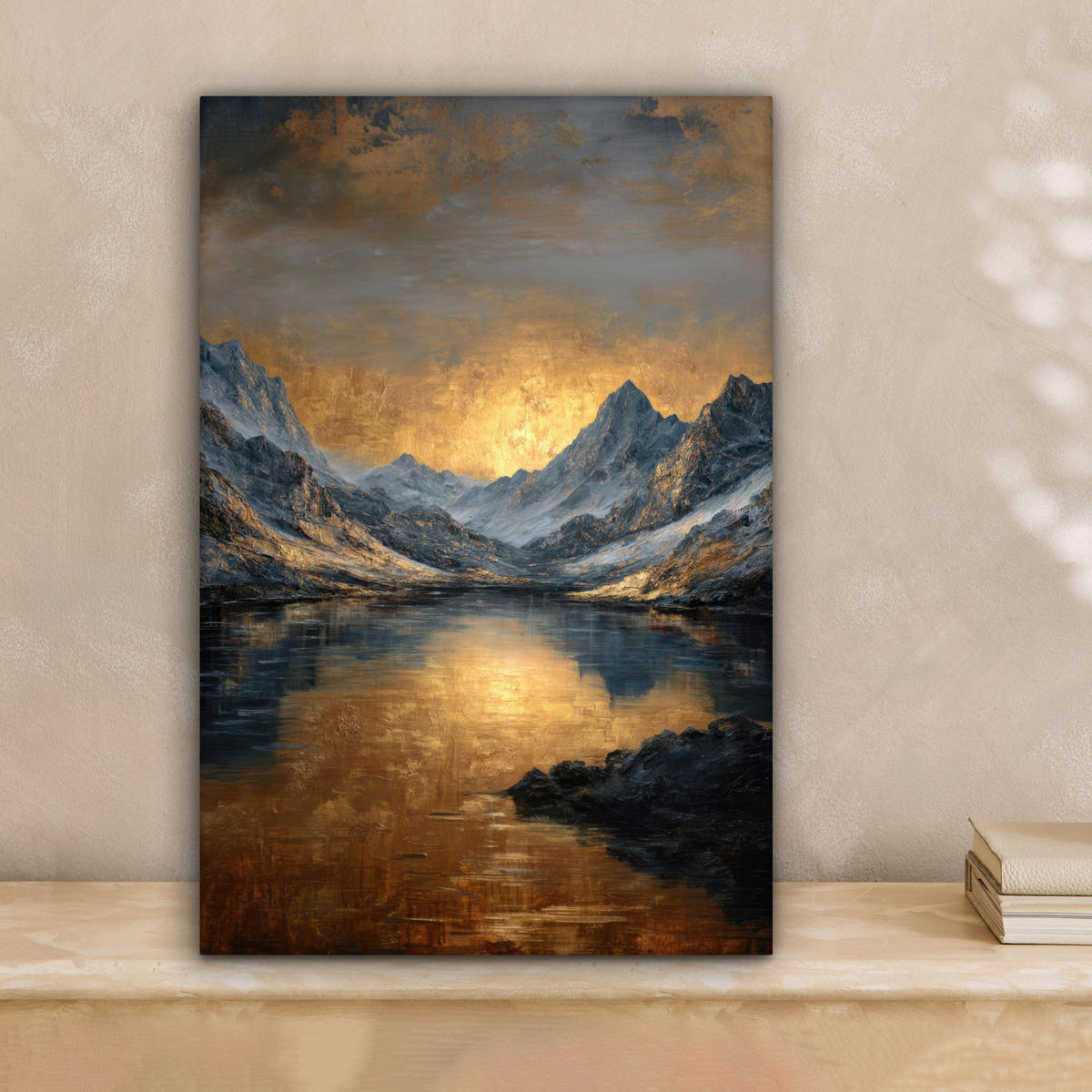 LEINWANDBILD Bergkulisse mit goldenem Sonnenuntergang Deko Wohnzimmer 20x30 cm - Goldfarben, Textil (20/30cm) - MuchoWow