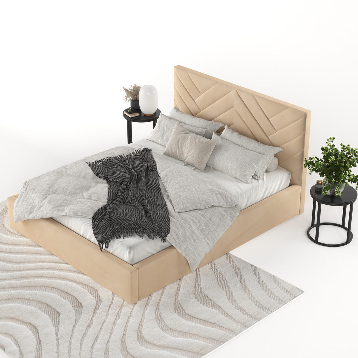 POLSTERBETT Arco 160/200 cm Beige im Kronos Stoff - Beige/Schwarz, Holz/Holzwerkstoff (160/200cm) - AltaBeds