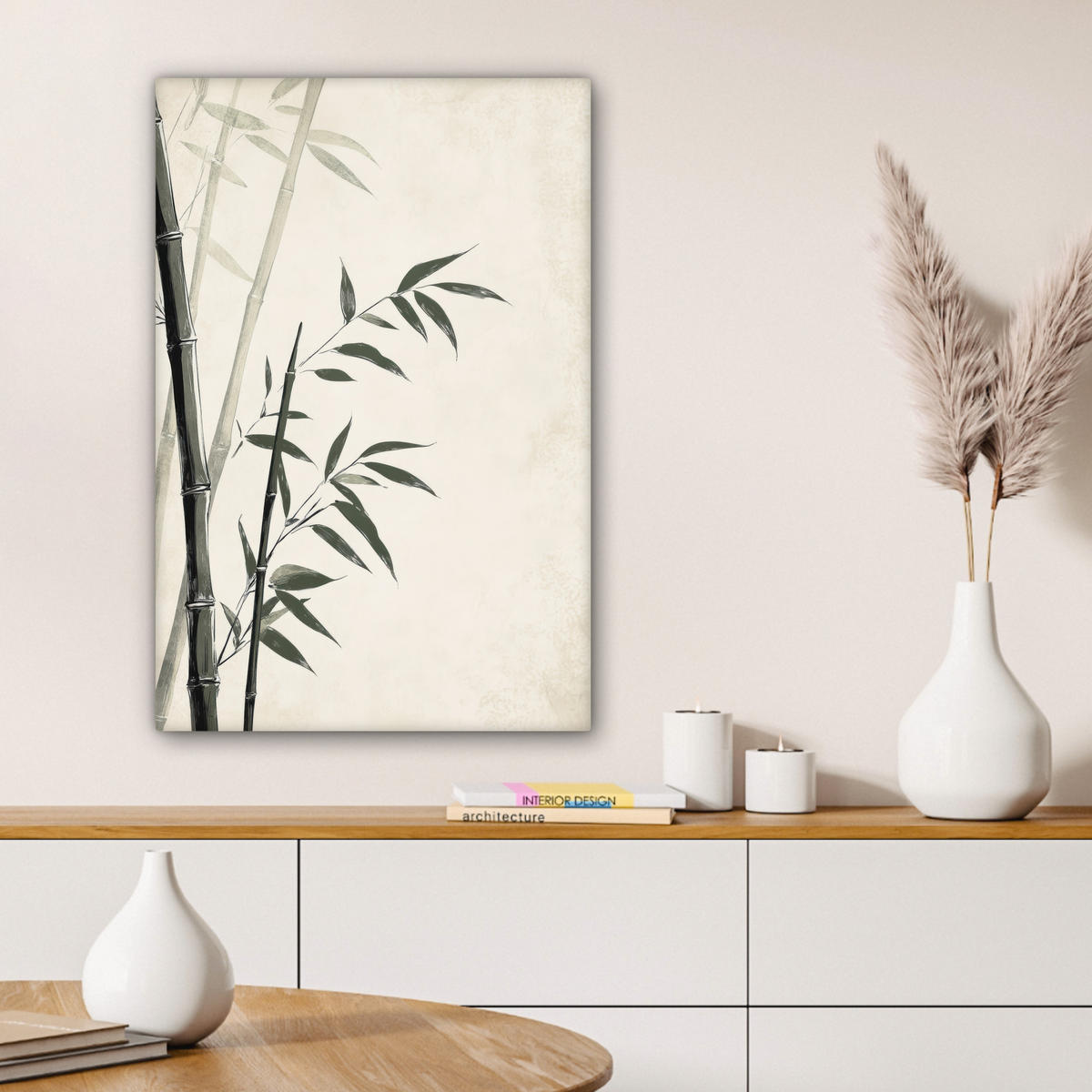 LEINWANDBILD Japandi - Bambus - Beige 60x90 cm - Eukalyptusholzfarben, Textil (60/90cm) - MuchoWow