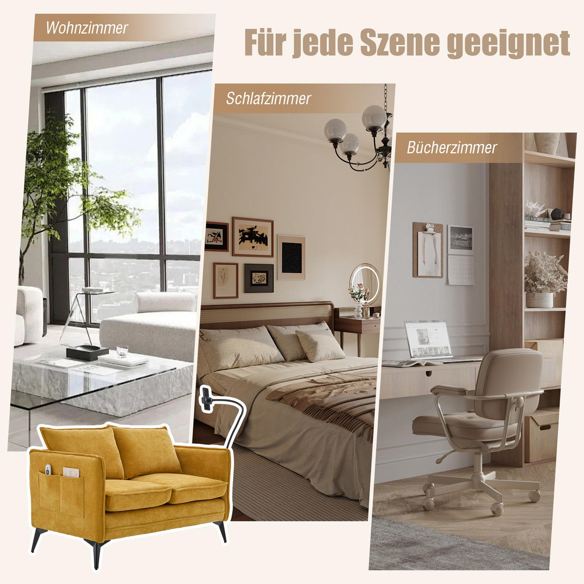 SOFA 2-SITZER in Gelb aus weichem Chenille - Gelb, Textil (127/66/69cm) - Urban Meuble
