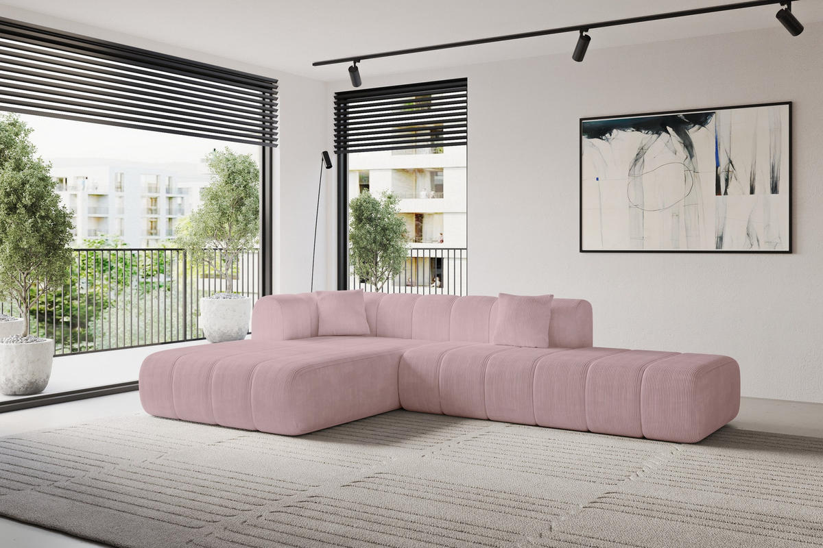 ROHOVÁ SEDAČKA s otomanem, levá BILA-L 289x176x71 Růžová Manšestr - růžová/černá, kompozitní dřevo/textil (176/289cm) - ALTDECOR