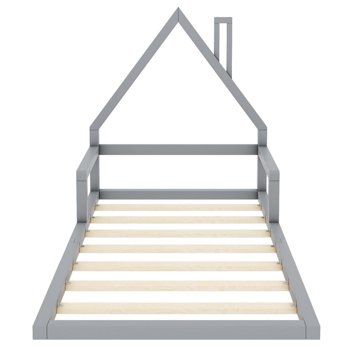 KINDERBETT aus massivem Kiefernholz und MDF 90x200 cm Grau in Hausform, pflegeleicht und stabil - Grau, Holzwerkstoff (90/200cm) - Modfu