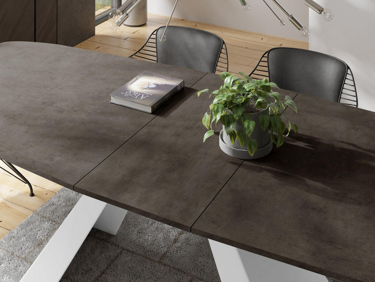 ESSTISCH Monte Weiß rechteckig ausziehbar, Dunkelgrauer Chicago Beton 160-200/80/76 cm - Dunkelgrau/Weiß, Holzwerkstoff/Metall (160/80/76cm) - WFL GROUP