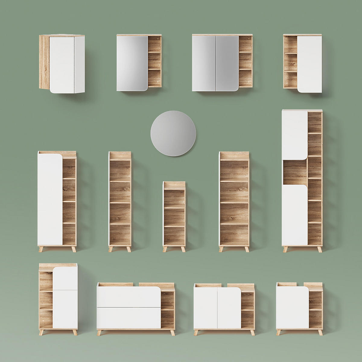 KOPALNIŠKA POLICA Marano, Sonoma/Bela, 30 x 128 cm s 4 predali - bela/hrast sonoma, leseni material (30/128/35cm) - Livinity®