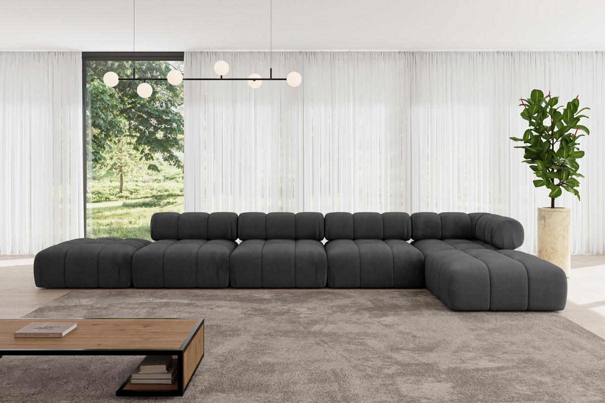 ECKSOFA modulares Sofa Kerru-L3 - 475x190x70 cm Schwarz Velours - Schwarz, Holzwerkstoff/Textil (475/190cm) - ALTDECOR