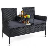 LOUNGEGARNITUR PE-Polyrattan Schwarz, Sofa mit Tisch - Schwarz, Textil - Kaket