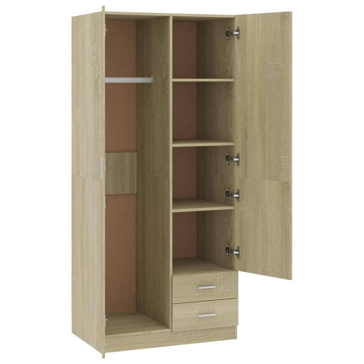KLEIDERSCHRANK 2-Türig mit 2 Schubladen 80/52/180 cm aus Holzwerkstoff Sonoma-Eiche Dekor - Sonoma Eiche, Holz (80/180/52cm) - vidaXL